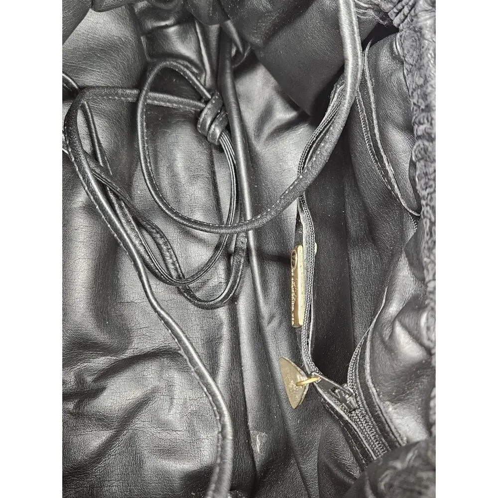80s Black Leather Patchwork Ruched Reversible Cross Body Clutch Tassle Viva Bag